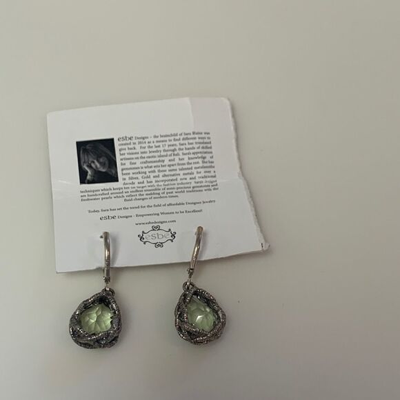 Sara Blaine/eSBe Baroque Teardrop Peridot Quartz Earrings - New - Picture 5 of 9